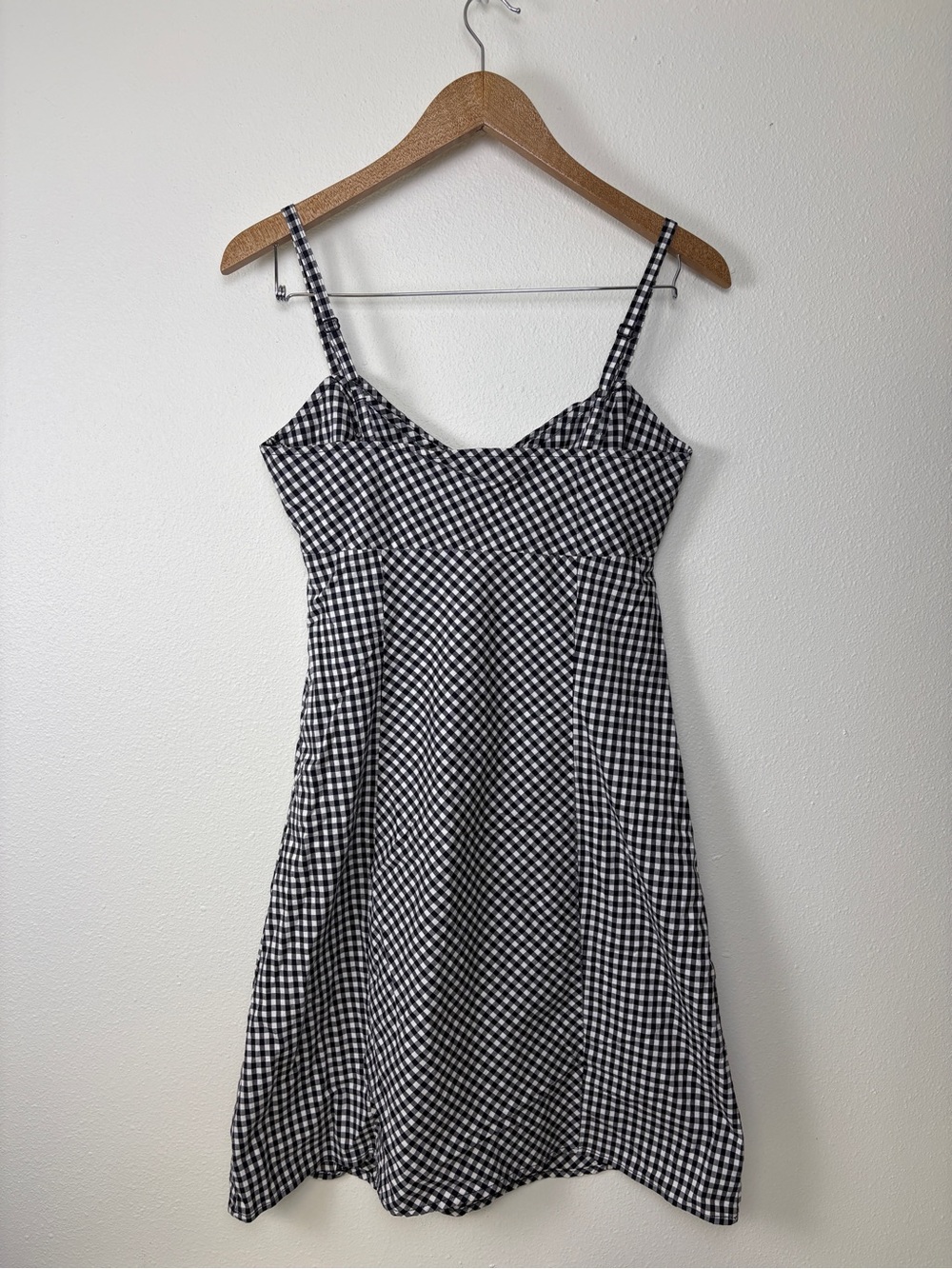 Free People Black&White Gingham Spaghetti Strap Mini Dress Cottagecore Coquette - Picture 3 of 9